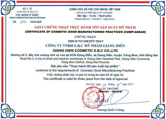 Giấy chứng nhận ASEAN-GMP.